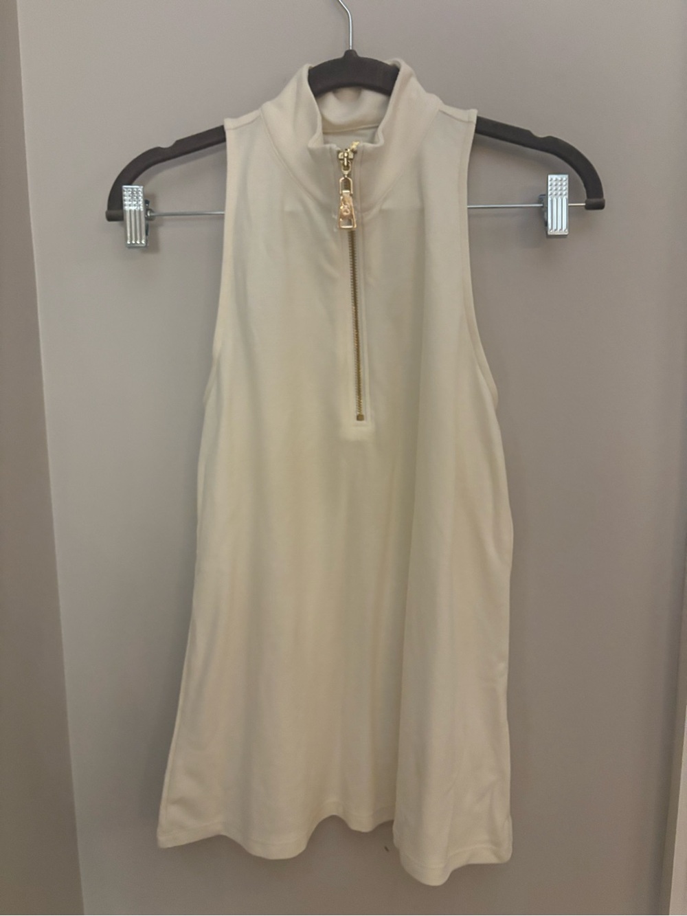 Spartina 449 Cream Sleeveless Mini Top with Gold Zip